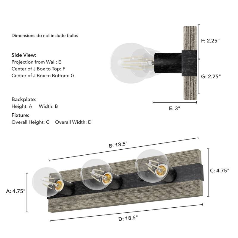 Hunter Donelson 3-Light Vanity Wall Light, Damp-Rated, Rustic, Farmhouse