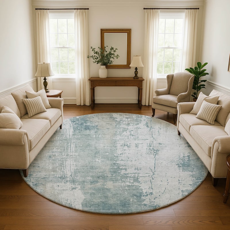 Premium Washable Super Soft Abstract Modern Mayfield Rug - Turquoise - 8' x 8'