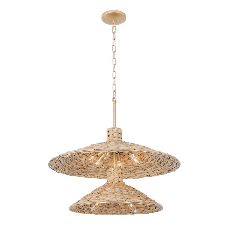 Varaluz Hilton Head 9-Light 2-Tier Pendant - French Gold/Natural Seagrass