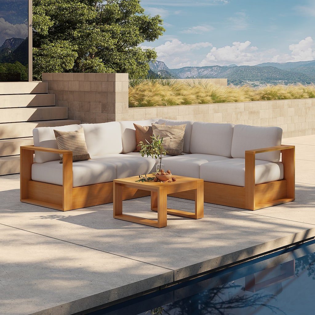Modular Eucalyptus Outdoor L-Shaped Sofa Set with 7" Cushions