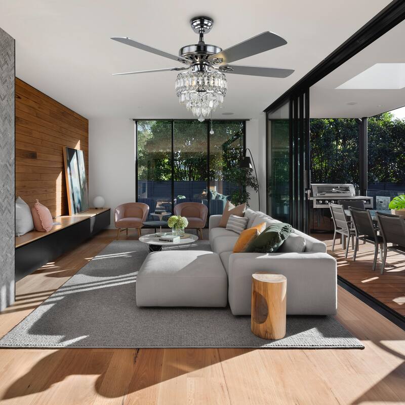 CurveCurio 52-inch Classic Ceiling Fan with Crystal Light Shade, 3 Light, Remote Control and Pull Chain Control for Living Room