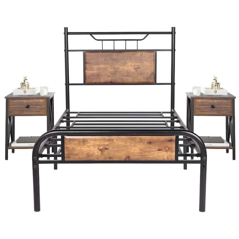 Taomika Mid Century 3-Pieces Bed and Nightstands Sets
