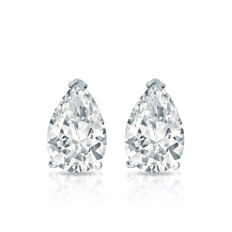 Auriya 14-karat Gold Lab Grown 0.75 carat TDW Pear Diamond Stud Earrings V-End Prong Screw-back