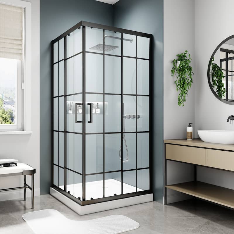 Modland 36'' x 71'' Corner Sliding Shower Door - Self-Cleaning Glass, Magnetic Seal, Matte Black / White