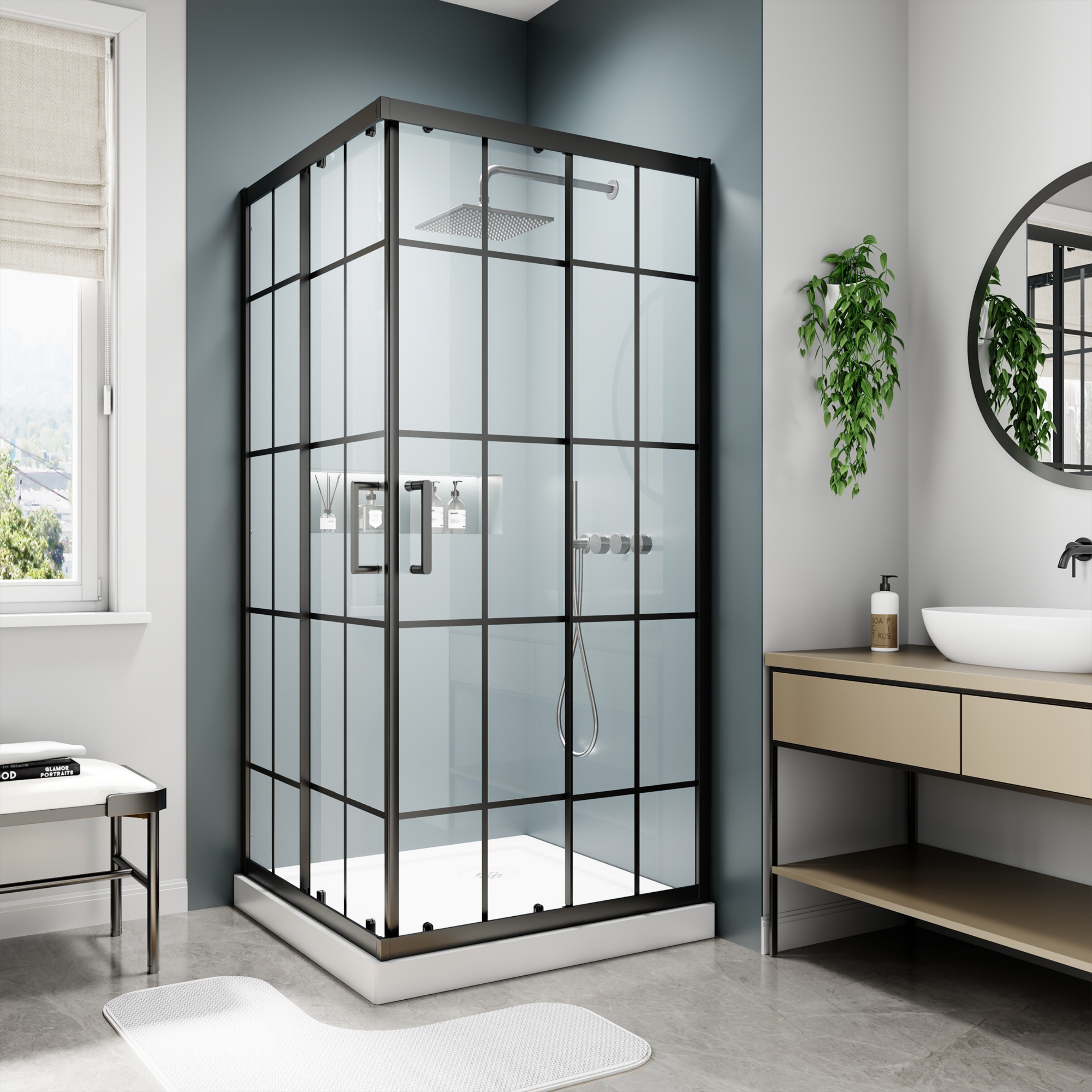 36'' x 71'' Corner Sliding Shower Door - Self-Cleaning Glass