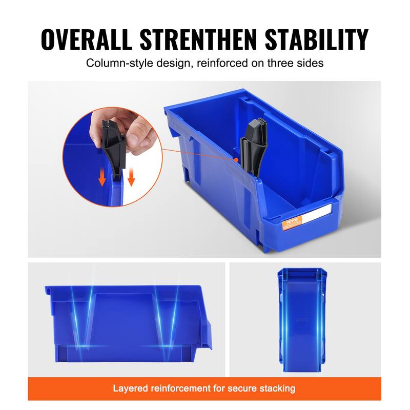 VEVOR Plastic Storage Bin,Hanging Stackable Storage Organizer Bin, Blue/Red,for,Office,or Pantry Organization
