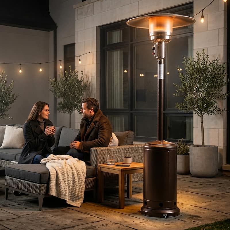 46,000 BTU Iron Propane Gas Patio Heater with Wheels and Cover, Brown