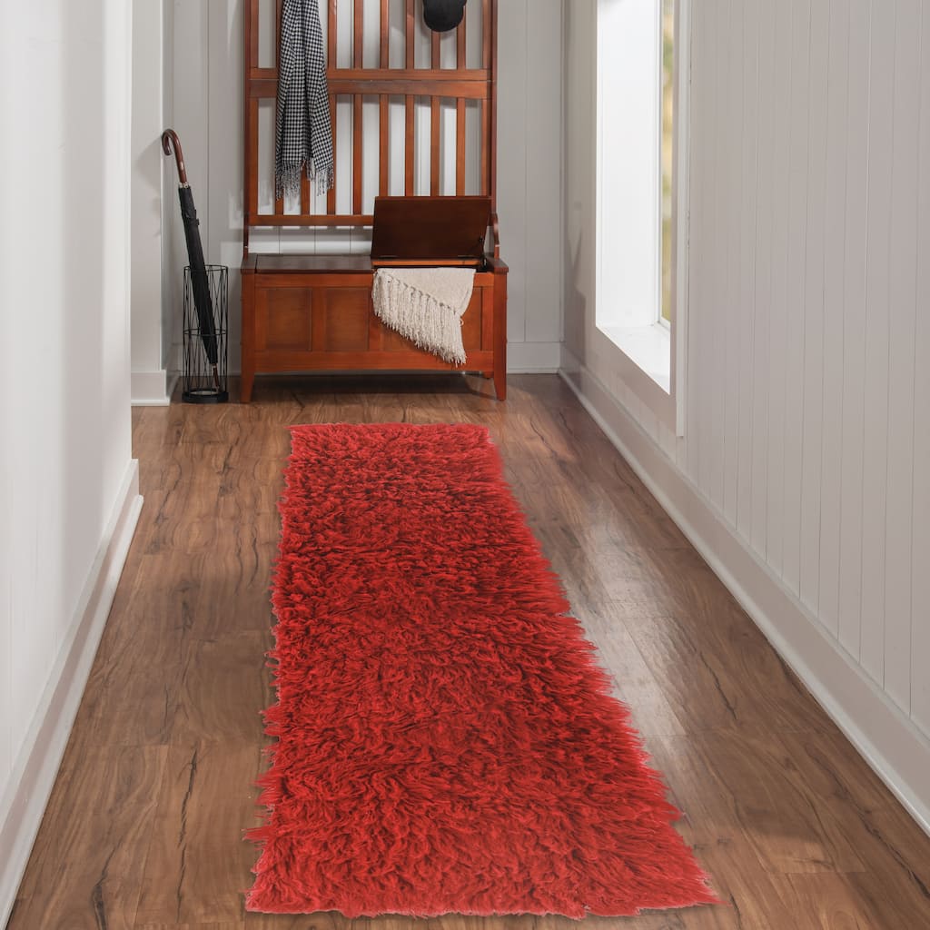 Linon Flokati Heavy Red Rug (2' x 8') - 2' x 8'