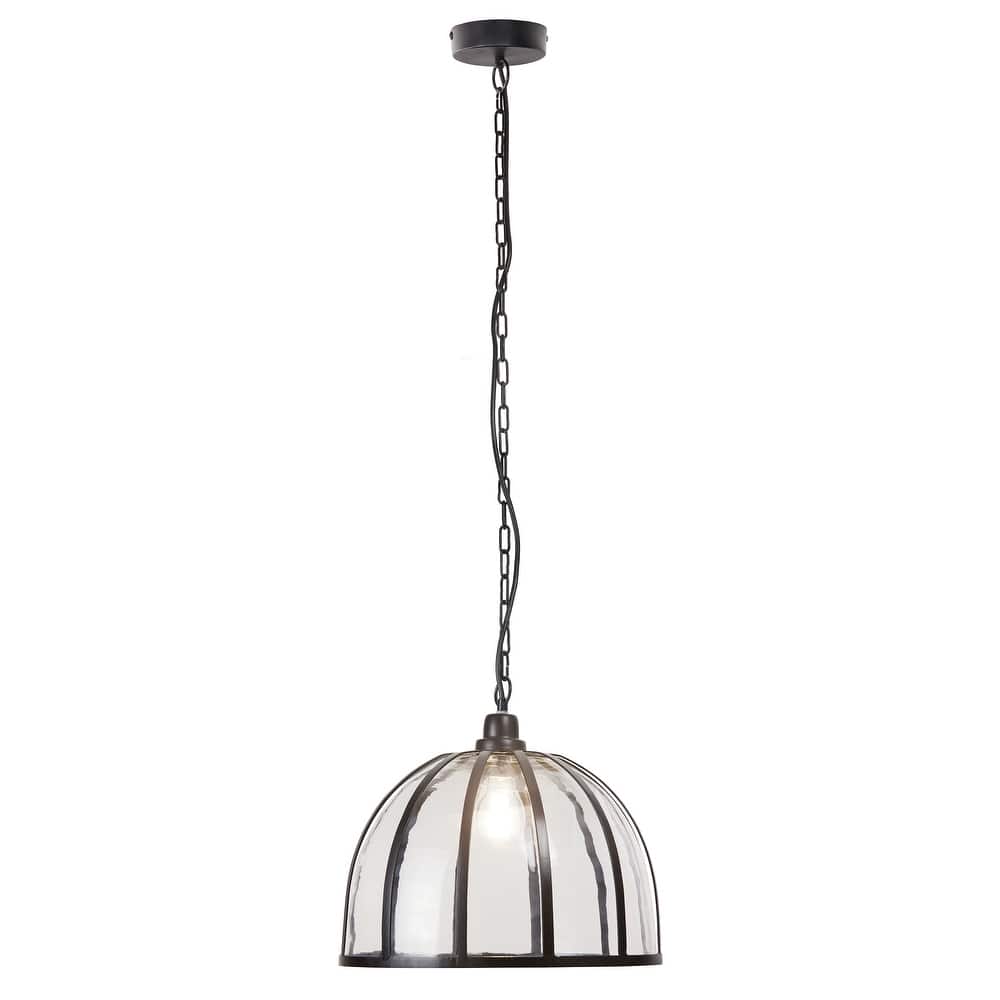 Hayden River of Goods Black and Clear Glass and Metal Pendant Light with Adjustable Hanging Cord - 14.5" x 14.5" x 13.5/72.5"