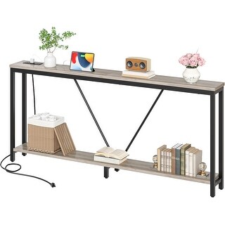 Extra Long Sofa Console Table with Charging Station, 2-Tier for Narrow ...