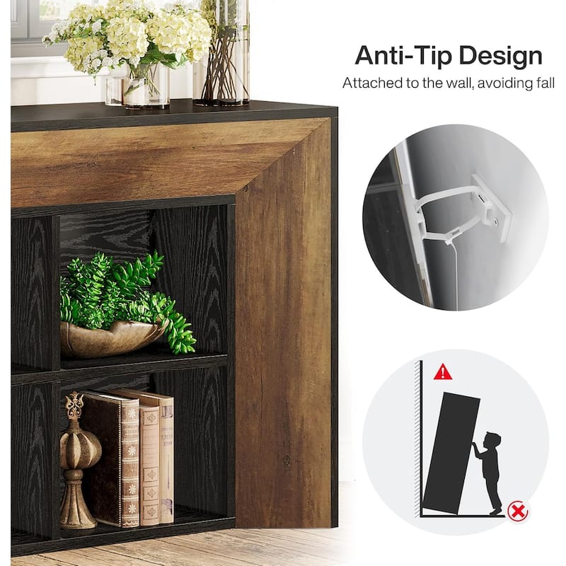63-Inch Long Farmhouse Console Entryway Table with 6 Storage Cubes - 63" W x 13.8" D x 31.5" H