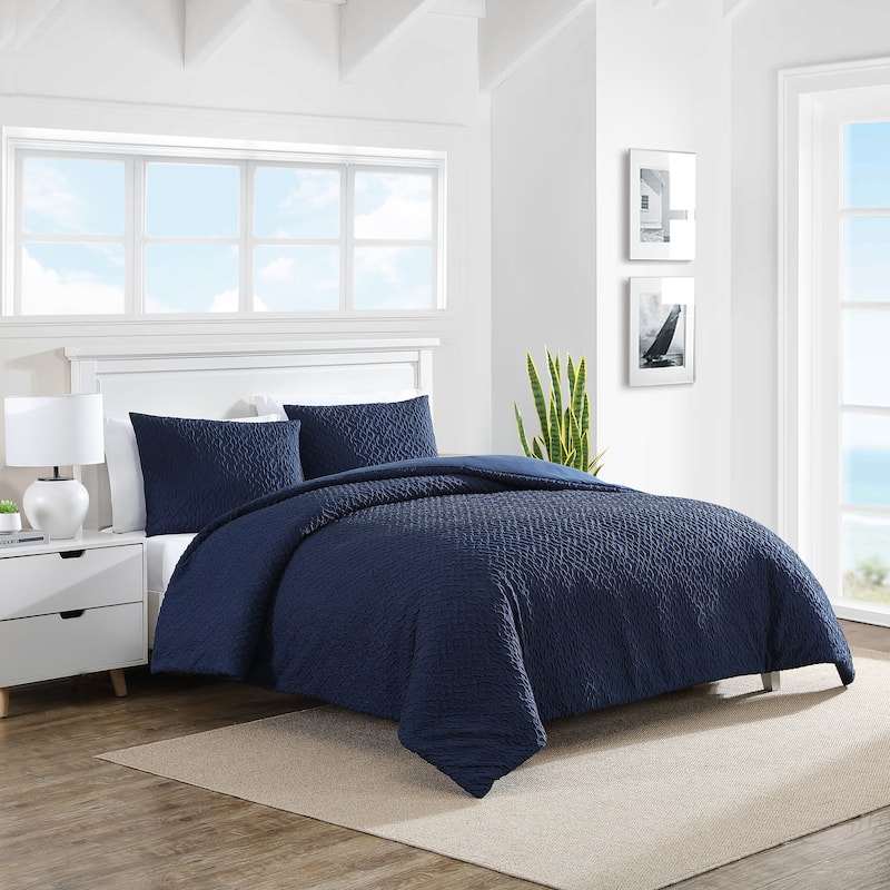 Nautica Point Harbor Solid Embossed Comforter Set - Navy - King