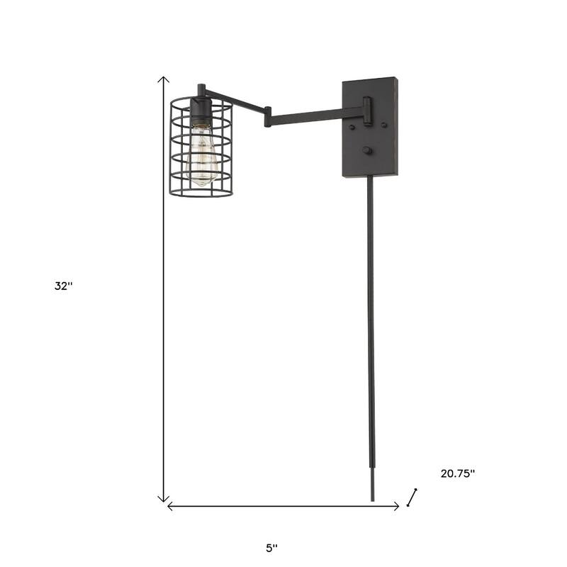 32"H Modern Plug-in Wall Sconce with LED Option and Dimmable Hanging Light Fixture Steel Frame - 32" H x 5" W x 20.75" D