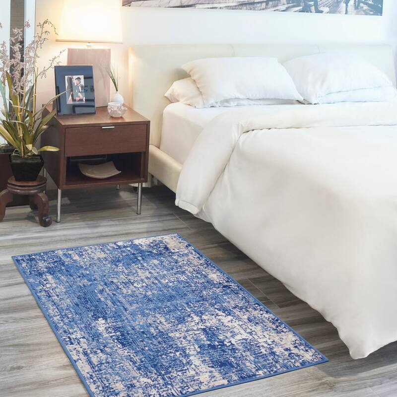 Nourison Whimsicle Modern Distressed Abstract Blue Ivory Area Rug - 3' x 5' - Blue Ivory - Rectangle