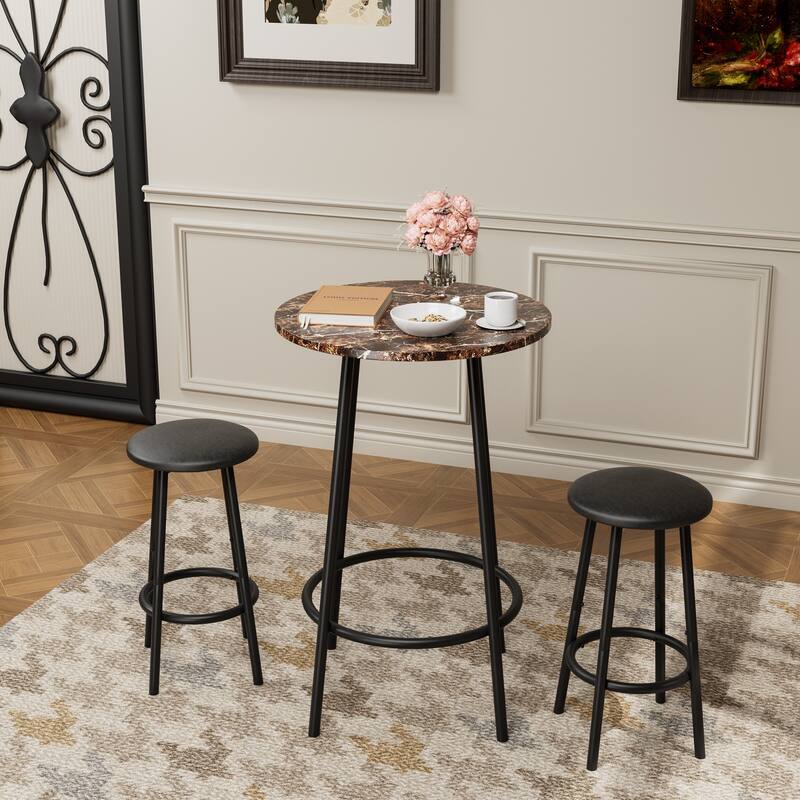 3-Piece Bar Table Set with 2 Bar Stools - Modern Pub Table