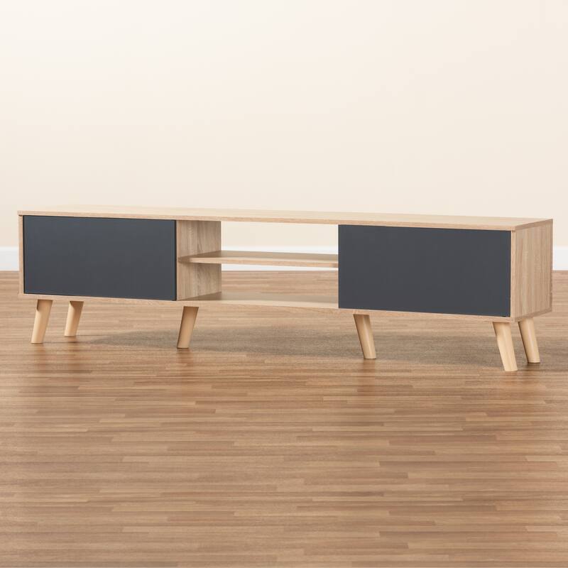 Clapton Two-Tone Grey and Oak Brown Finished Wood TV Stand