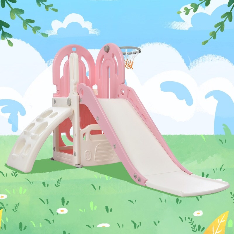 Pink playhouse with slide outlet