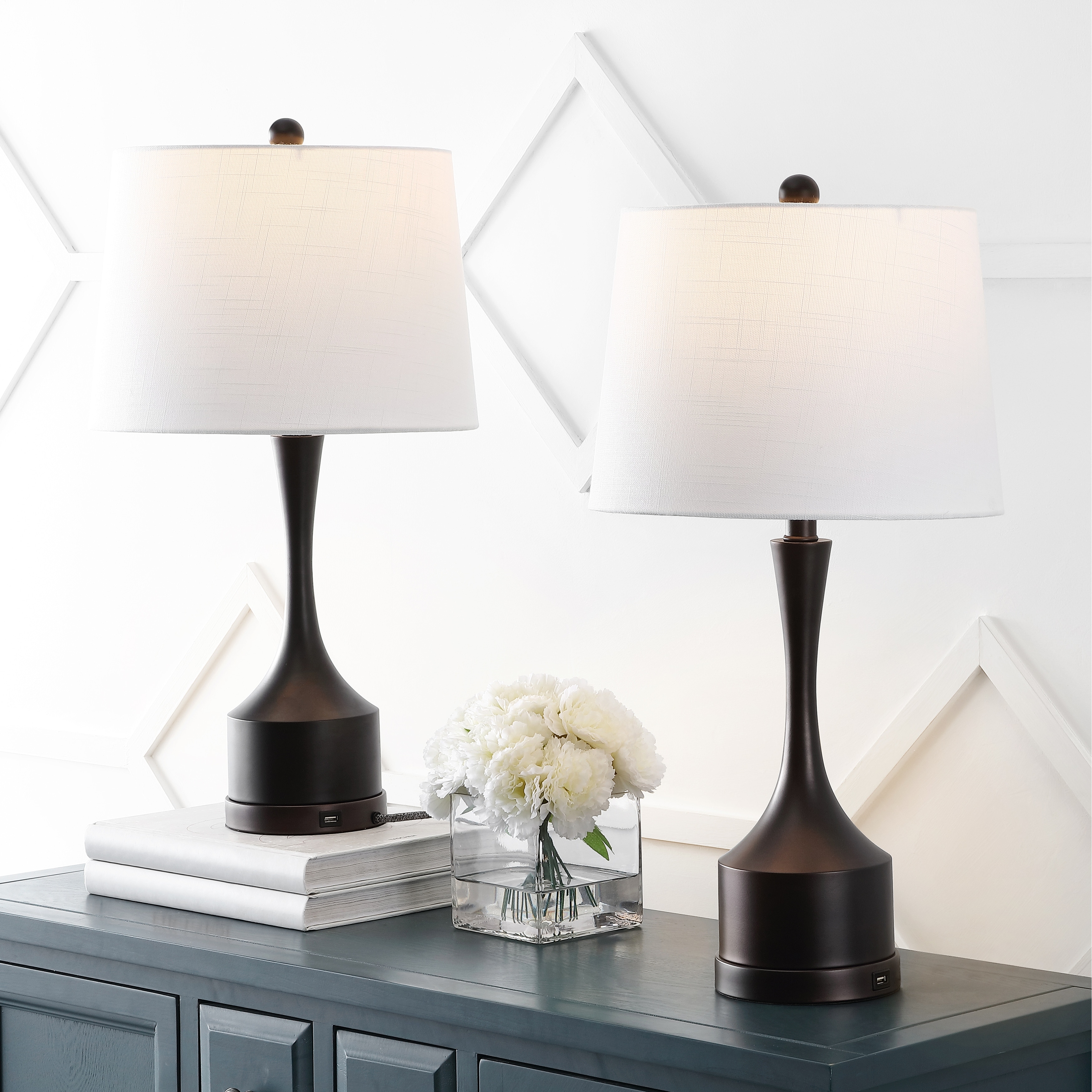 JONATHAN Y Colton 26" Classic French Country Iron LED Table Lamp with USB Charging Port, Brass Gold (Set of 2)
