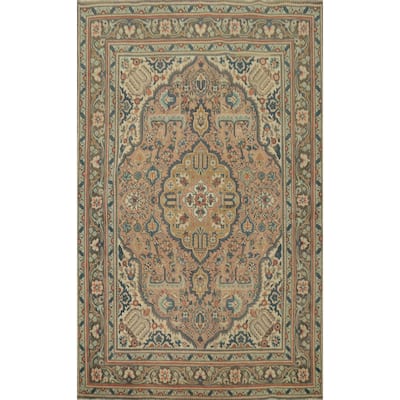 Hand Knotted Oriental 100% Wool Carpet Traditional Floral Pink Tabriz Area Rug - 6' 6'' X 4' 10''