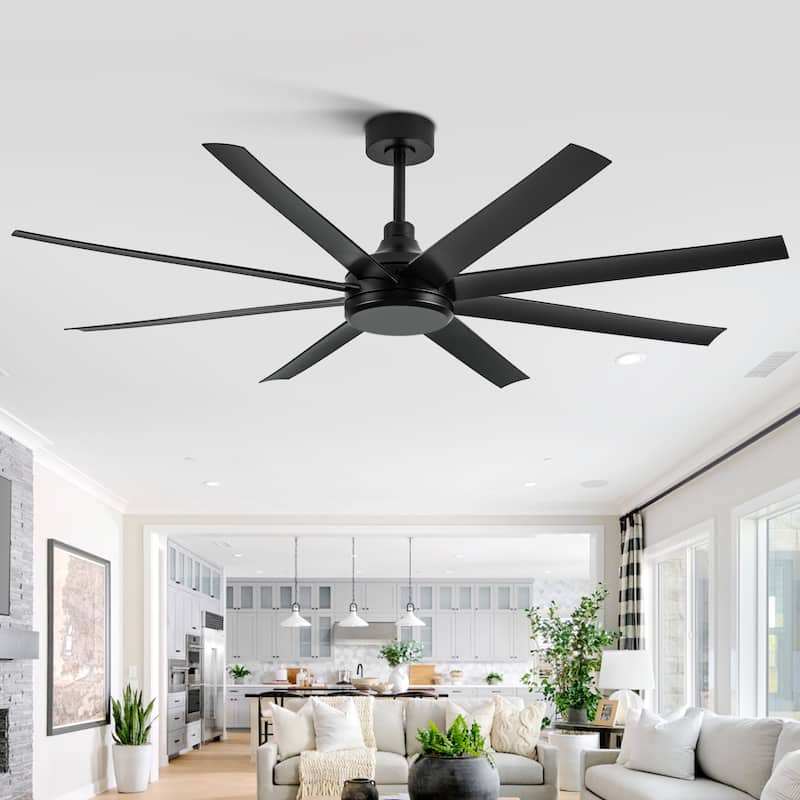 65/72/84/100-Inch Large Industrial Ceiling Fan with Remote, ABS 8-Blade Reversible 6-Speed DC Motor Commercial Fan without Light - 65" - Black