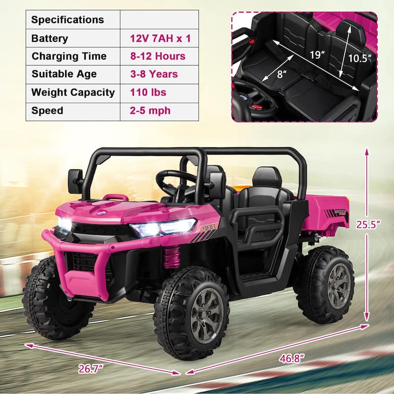Gymax 12V 2 Seater Ride On UTV Dump Truck Remote w/ Electric Dump Bed