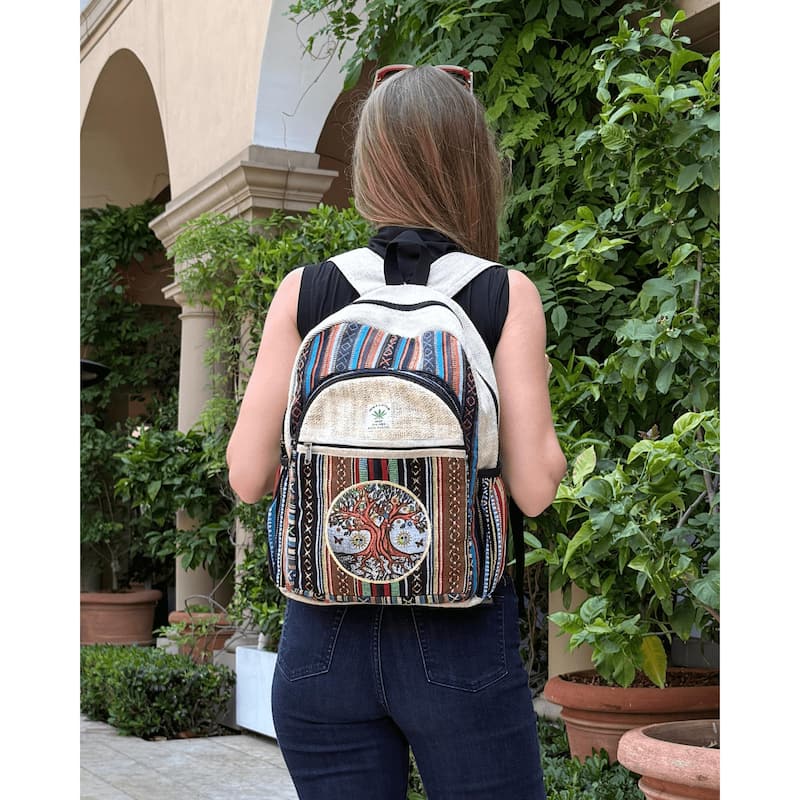 Kathmandu Collection Handmade Cotton and Hemp Tree of Life Backpack