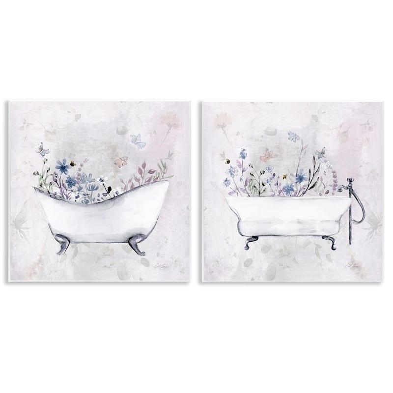Stupell Antique Tubs with Botanics Wall Plaque Art Design By Stella Chang (Set of 2) - 12 x 12