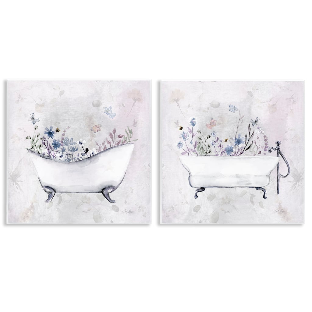 Stupell Antique Tubs with Botanics Wall Plaque Art Design By Stella Chang (Set of 2)