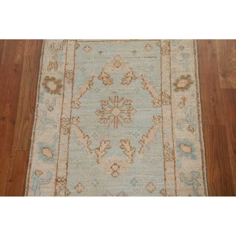 Hand Knotted Oriental 100% Wool Carpet Transitional Geometric Navy Blue & Blues Oushak Area Rug - 3' 0'' X 1' 11''