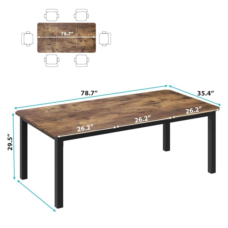 Dining Table for 6-8 People, 78.7" Rectangle Wood Kitchen Table