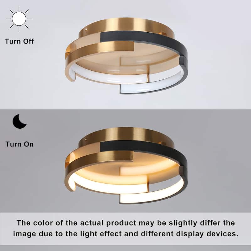 Modern 1-Light LED Integrated Metal Black Gold Drum Flush Mount Ceiling Lights - 12" D x 3.5" H