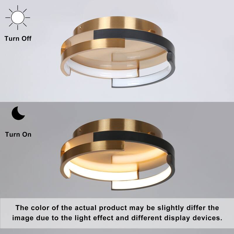 Modern 1-Light LED Metal Black Gold Drum Flush Mount Ceiling Lights - 12" D x 3.5" H