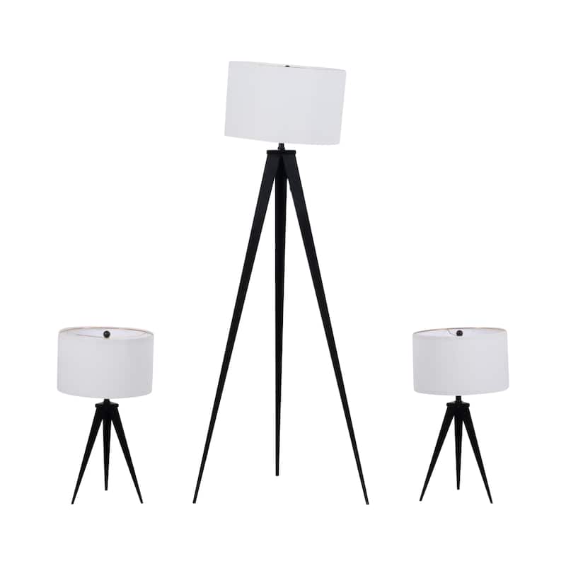 Sagebrook Home Black Modern Set of Three Metal Table & Floor Tripod Lamps - 16" x 16" x 60"