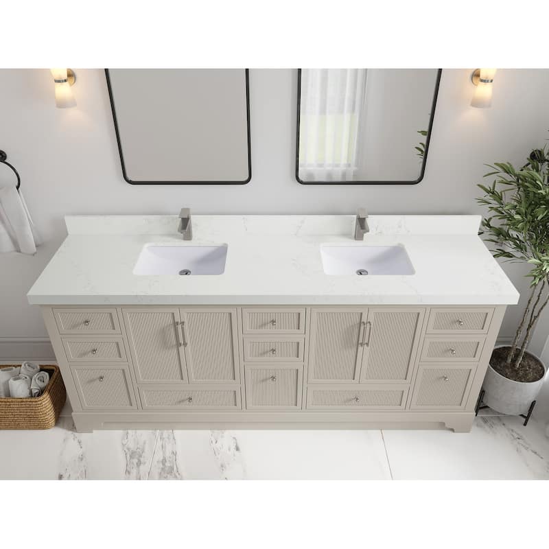 Willow Collections 84 in. W x 22 in. D Alys Double Bowl Sink Bathroom Vanity with Countertop - 2"Empira White - Fine Grain