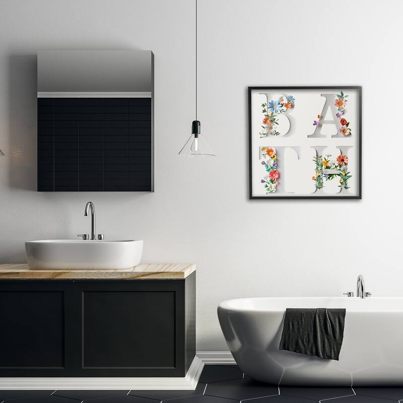 Stupell Floral Bath Typography Framed Giclee Art Design By Susan Arnot