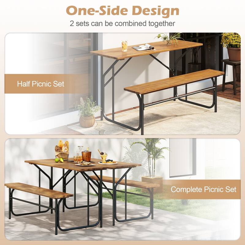 Gymax 2PCS Table Bench Set for 2 Picnic Table & Loveseat w/Acacia Wood