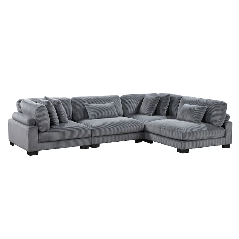 Braidy Corduroy 4-Piece Modular Sectional Sofa - Grey