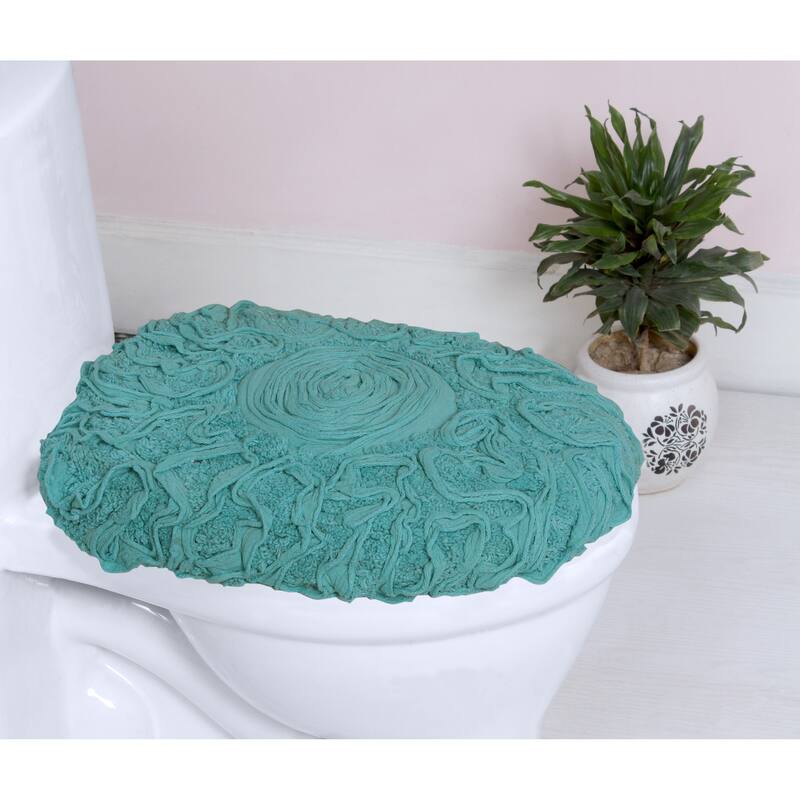 Home Weavers Bell Flower Cotton Soft, Water Absorbent Toilet Seat Lid Cover, Machine Washable 18"x18" Toilet Lid Cover - Turquoise