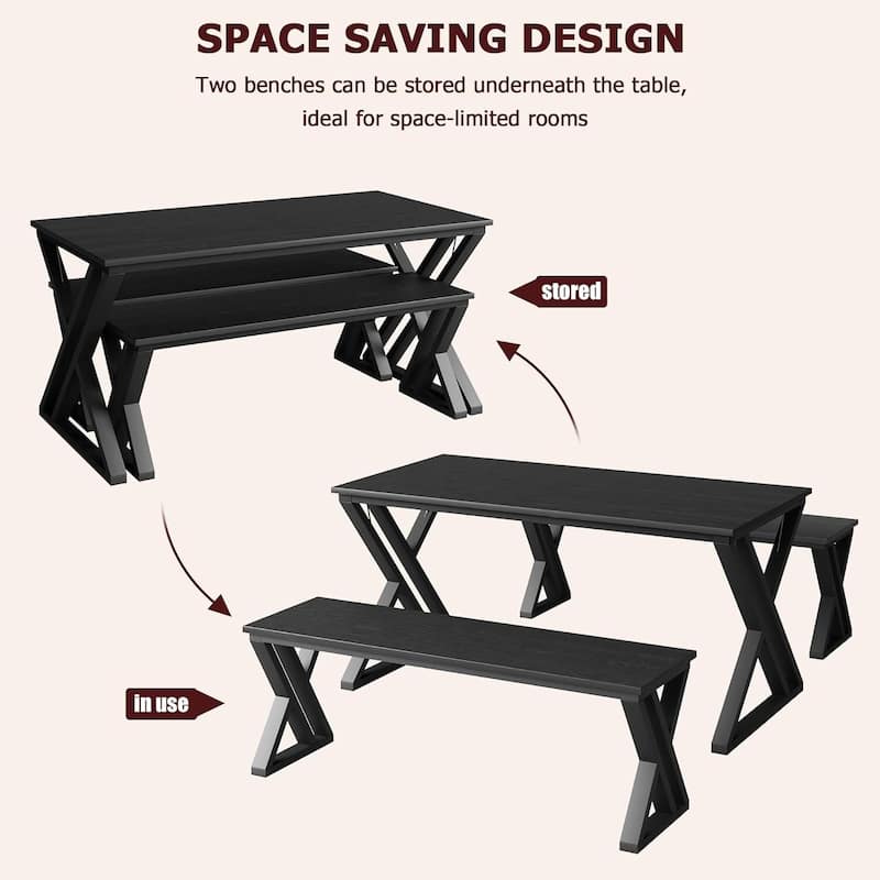 Kitchen Room Dining Table Set with Benches for 4 for Kitchen, Apartment, Studio