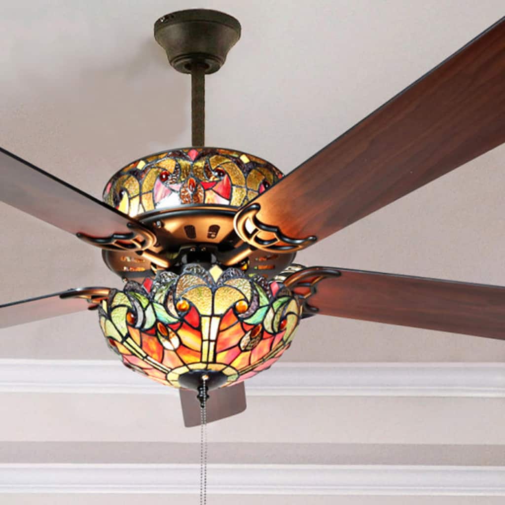 Tiffany Style Stained Glass Halston Ceiling Fan - Spice - 52"L x 52"W x 19"H - 52"L x 52"W x 19"H