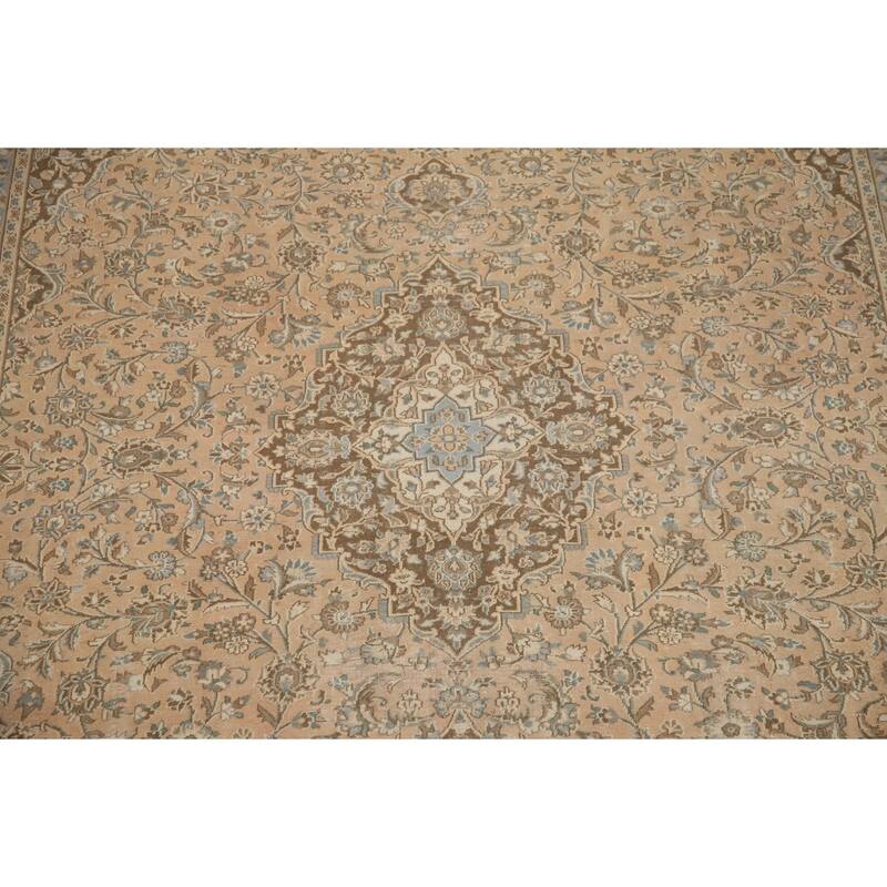 Hand Knotted Oriental 100% Wool Carpet Traditional Floral Peach Mashad Area Rug - 12' 3'' X 9' 7''
