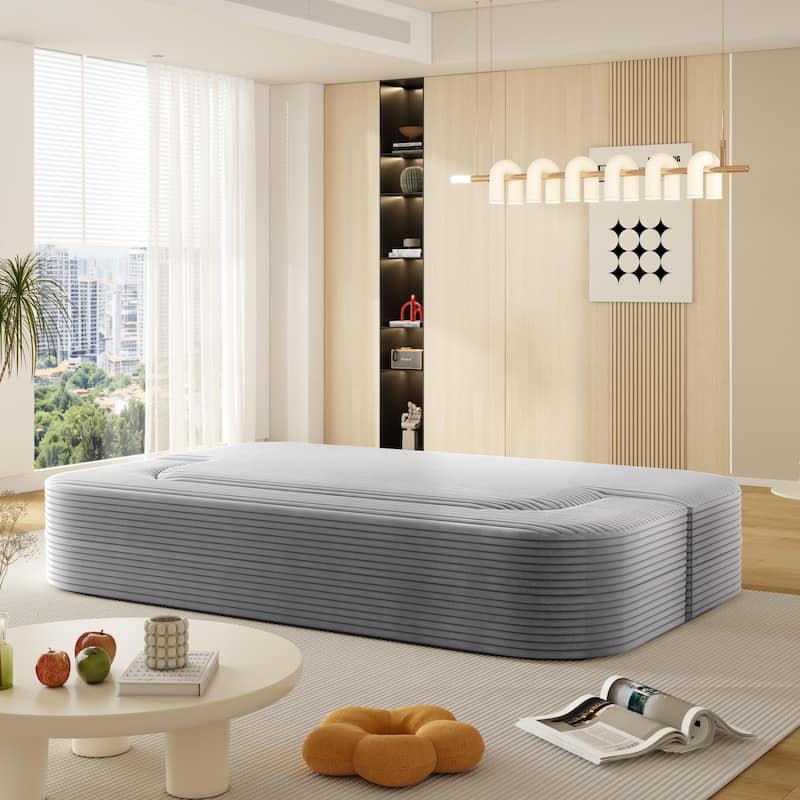 78.7" Modern Convertible Corduroy Sofa Bed with 2 Pillows, Floor Deep Seat Sleeper Couch, Foldable 2-in-1 Sofa for Living Room