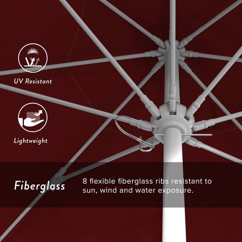 California Umbrella 7.5' Rd.. Aluminum Frame, Fiberglass Rib Market Umbrella, Push Open, White Finish, Olefin Fabric