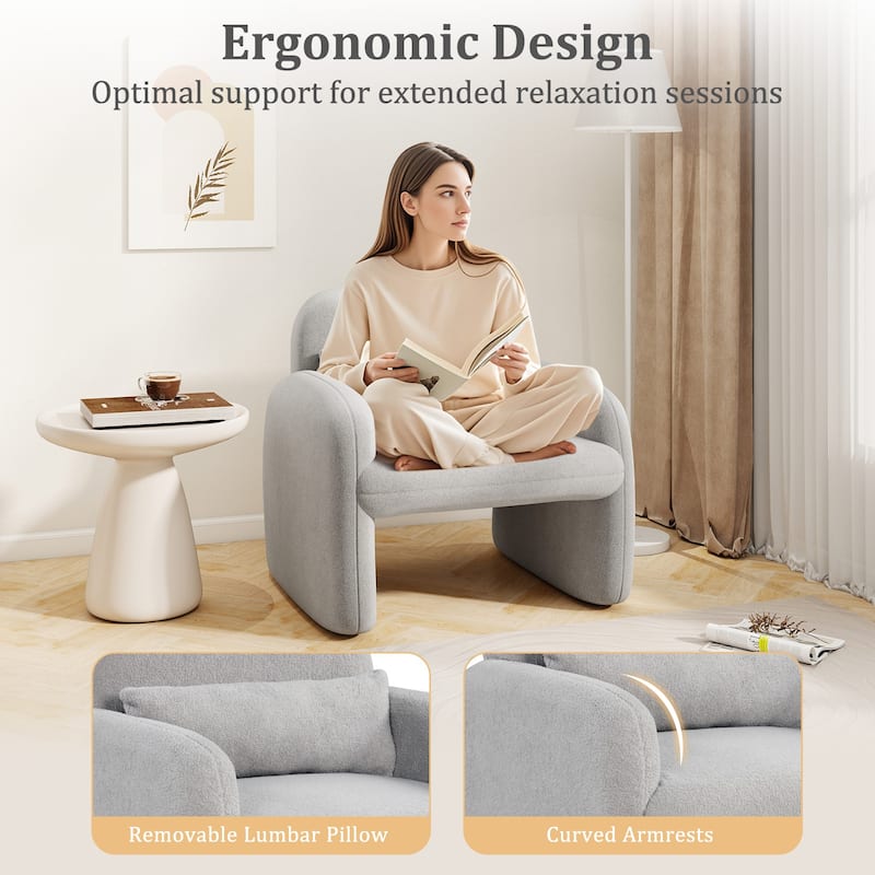 Gymax 2PCS Modern Accent Chair Sherpa Fabric Upholstered Armchair w/
