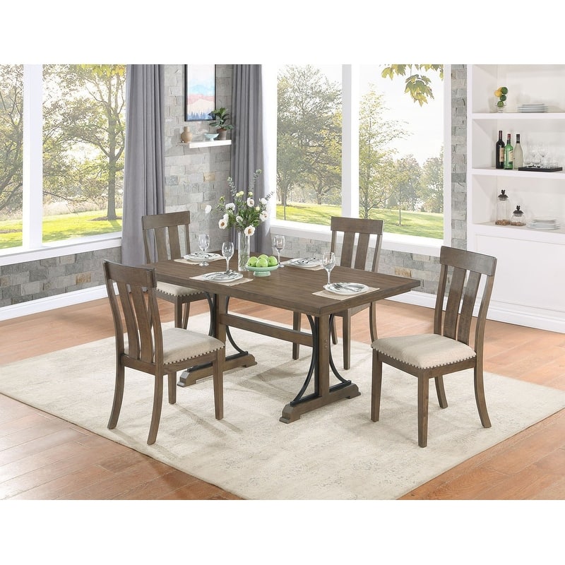 Best Quality Furniture Rustic Brown Oak Dining Sets - Brown Oak - 5pcs
