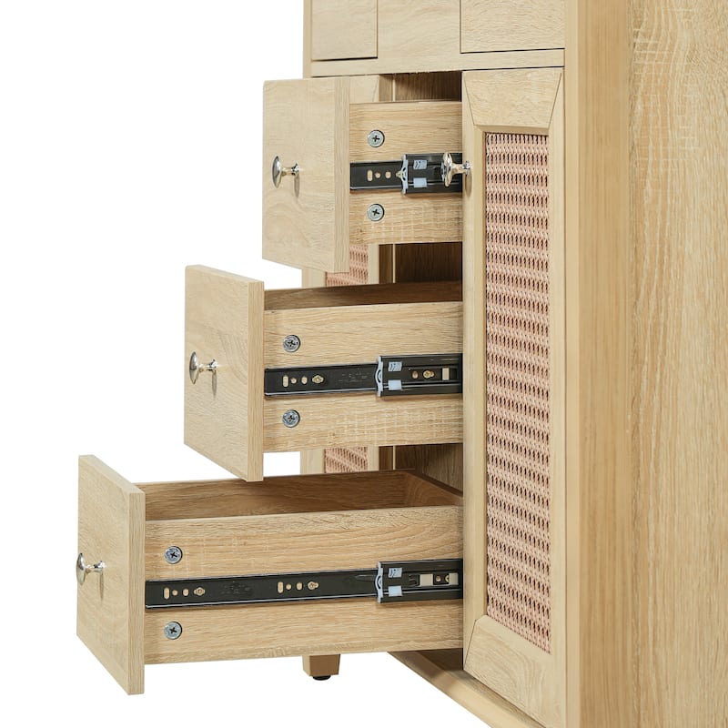 Christopher Knight Home - Modern Handwoven Rattan Bathroom Vanity with Ceramic Sink, Soft-Close Storages & Adjustable Shelving