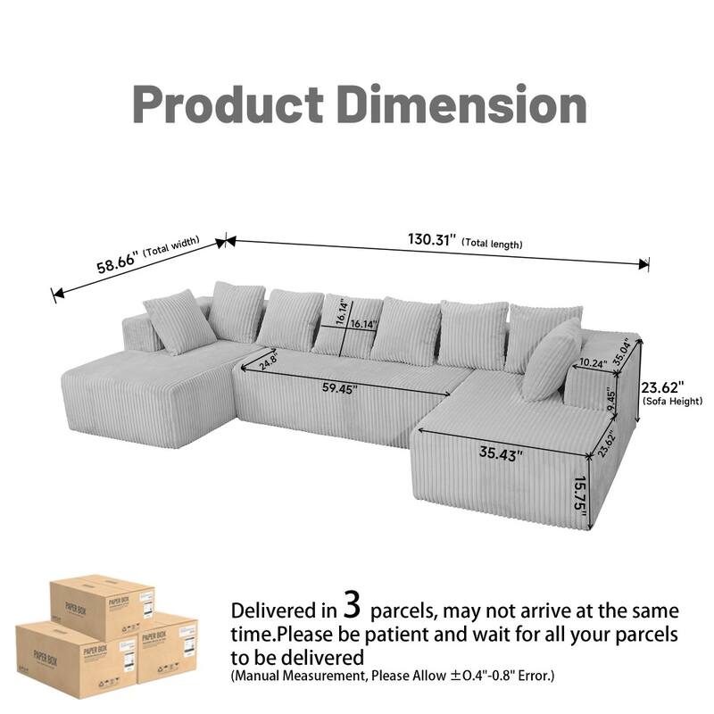 130.31" Modular U-Shaped Sectional Sofa with Striped Corduroy Fabric for Freely Layout