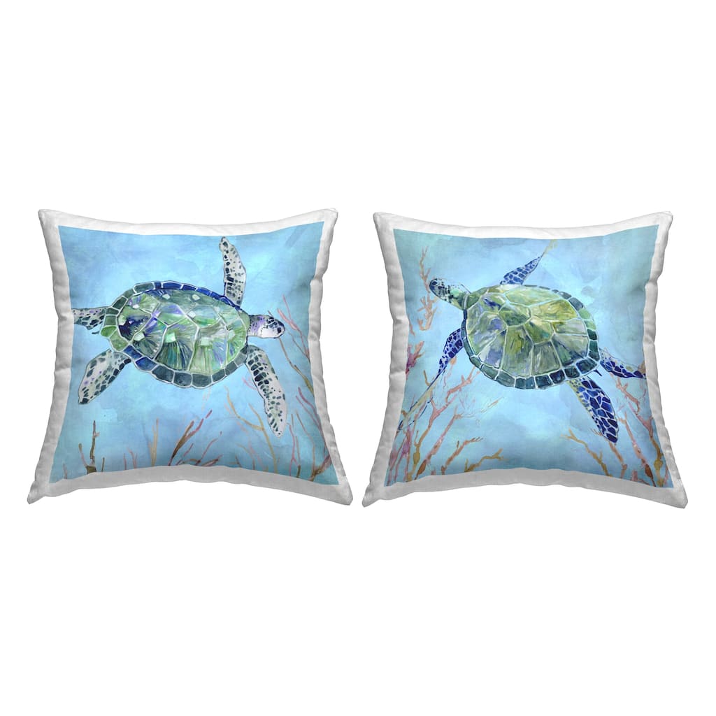 Stupell Abstract Ocean Deep Turtles Blue Green Marine Decorative Printed Throw Pillows by Carol Robinson (Set of 2)