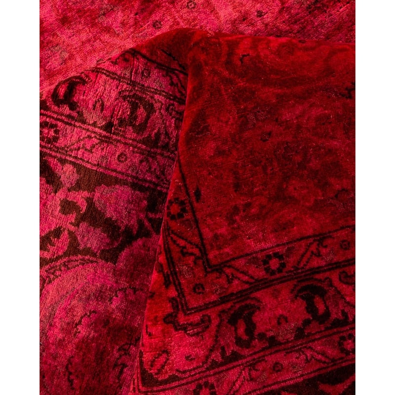 Overton Hand Knotted Wool Vintage Inspired Modern Contemporary Overdyed Red Area Rug - 9' 3" x 12' 3"