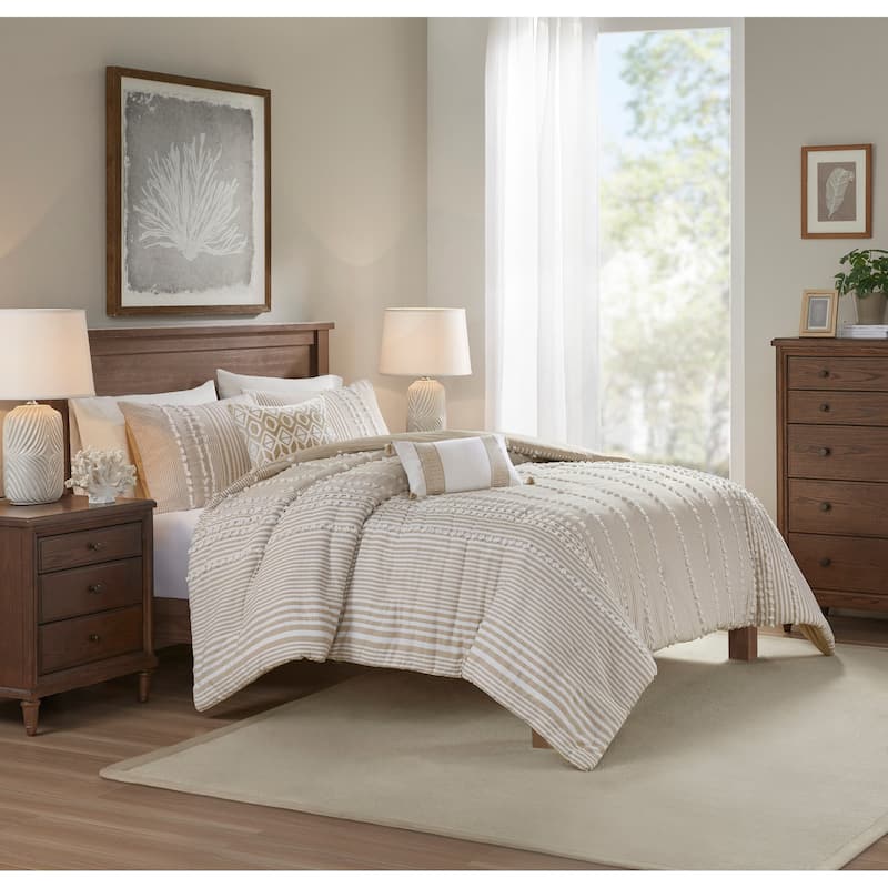 Harbor House Anslee Taupe 3 Piece Cotton Yarn Dyed Duvet Cover Set